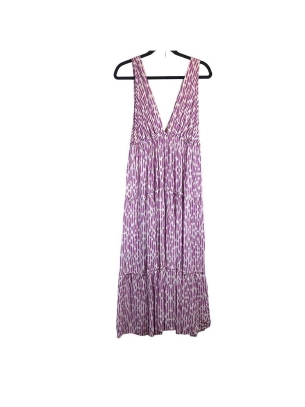 Salty lemon tiered deep v neck purple print maxi dress cover up NWT
